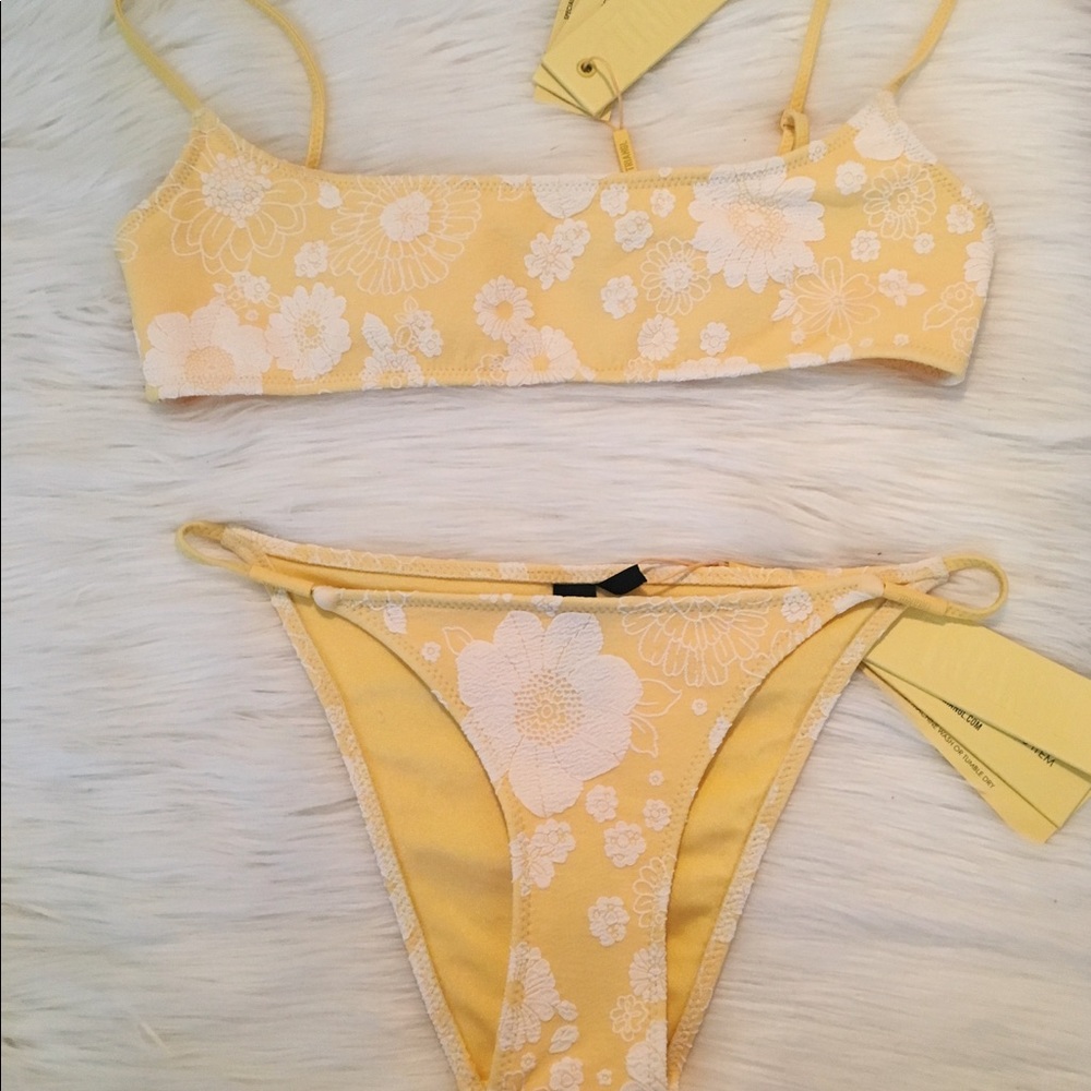 NWT Yellow Triangl bikini with embroidered flowers